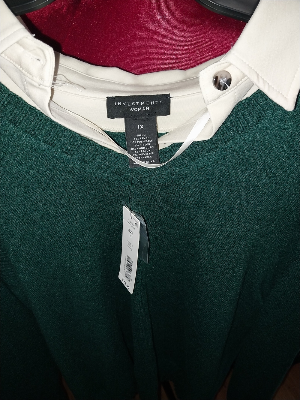 Investments Forest Green V-Neck Sweater - 1X